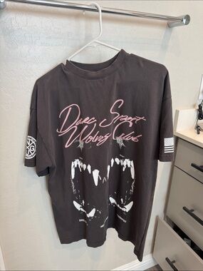 Darc Sport Black Tee with Pink Script Wolves Graphic